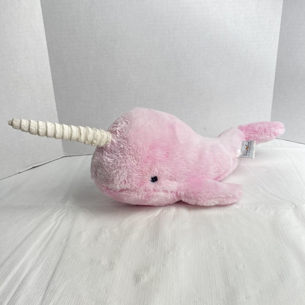 Narwhal Unicorn Whale Plush pink ocean cay 17" long soft VGC stuffed